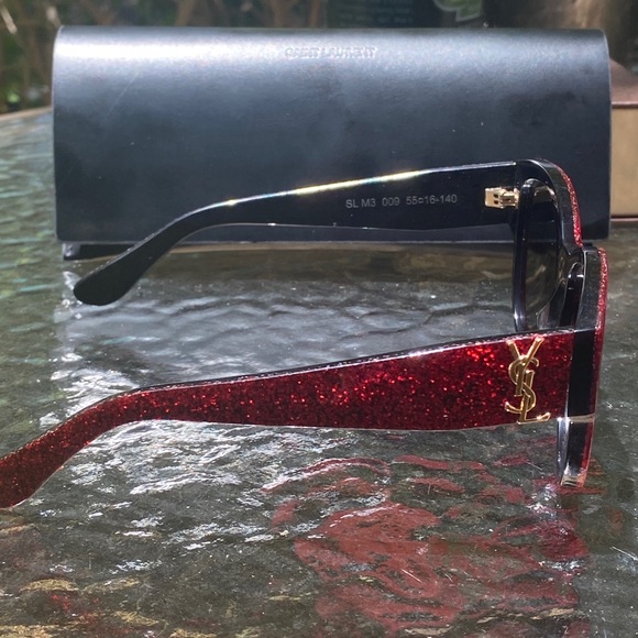 YVES SAINT LAURENT Red Glitter YSL Gold Sunglasses - Picture 4 of 16